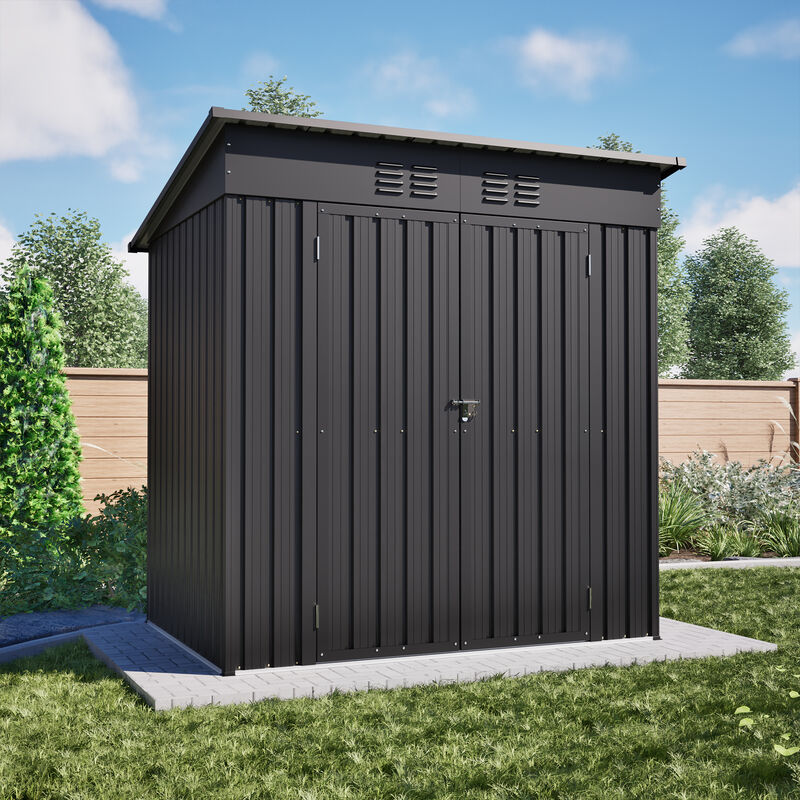 6 x 4 ft Outdoor Storage Shed, All Weather Tool Shed for Garden, Backyard, Lawn, Black image number 2