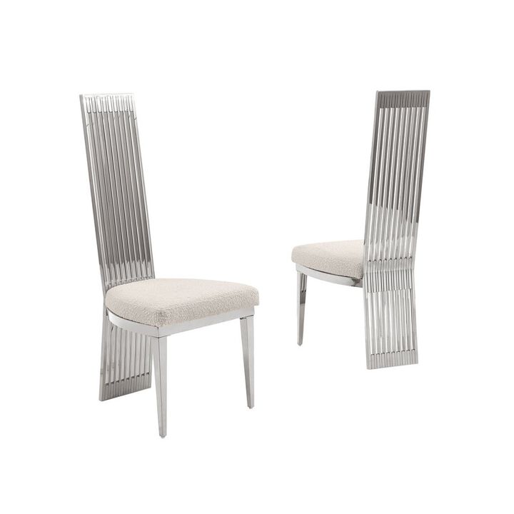 Set Of 2 Slat Back Side Chairs In Silver Stainless Steel