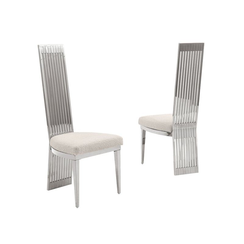 Set Of 2 Slat Back Side Chairs In Silver Stainless Steel