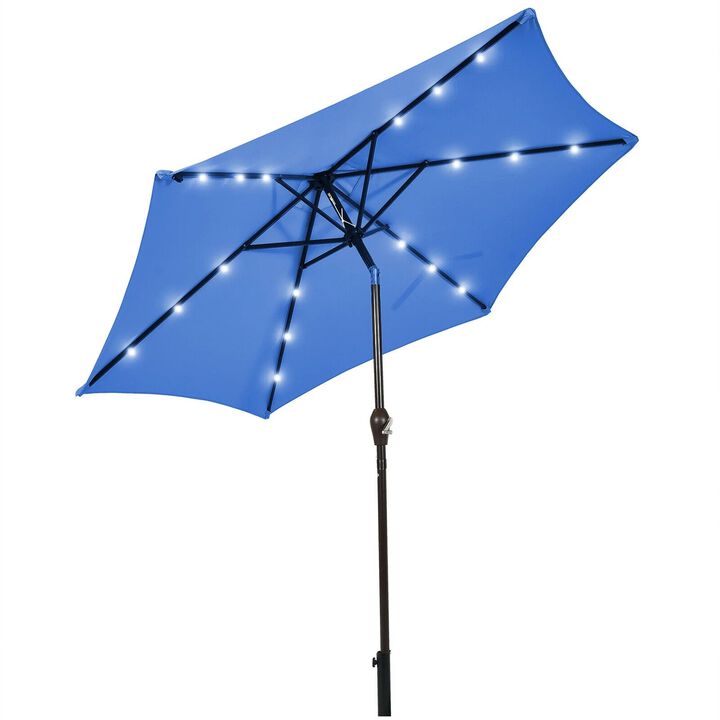 Mondawe 9 Feet Solar LED Lighted Patio Market Umbrella with Tilt Adjustment without Base