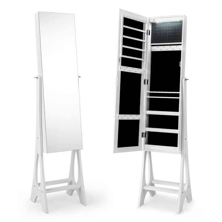 LED Jewelry Cabinet Armoire Organizer with Bevel Edge Mirror