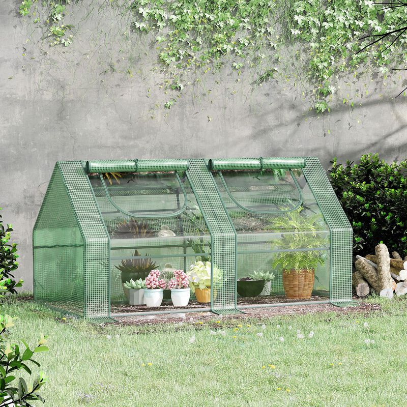Outsunny 6' x 3' x 3' Portable Greenhouse, Garden Hot House with 2 PE/Plastic Covers, Steel Frame and 2 Roll Up Windows, Green