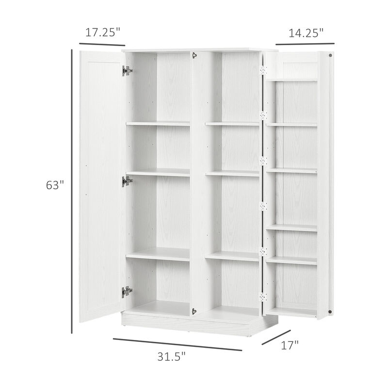 HOMCOM 63" Kitchen Pantry Storage Cabinet, 14-Tier Freestanding Kitchen Cupboard with 2 Doors, Adjustable Shelves for Living Room, Dining Room, White
