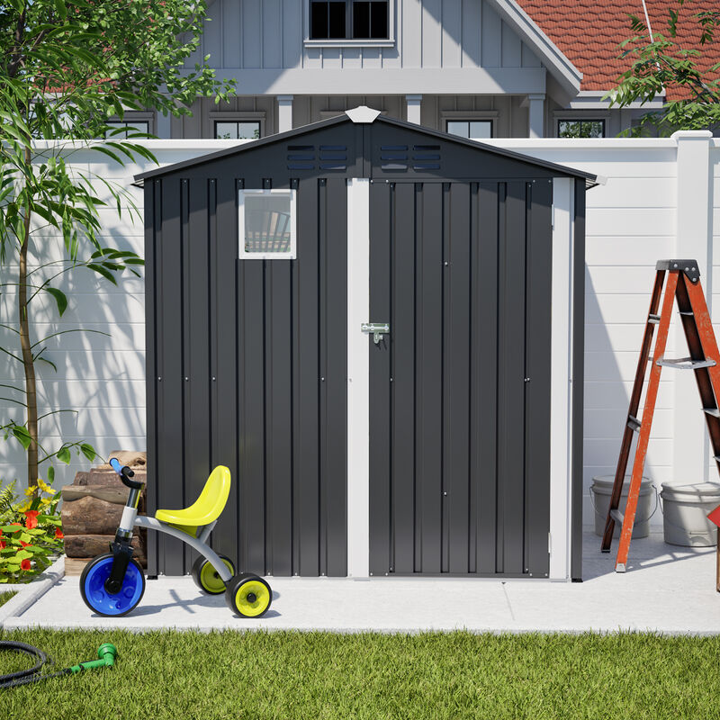 WOW PIONEER Waterproof Weather-Resistant Metal Outdoor Utility Storage Shed with Lockable Door for Backyard Garden Patio Lawn Tool Organization image number 8