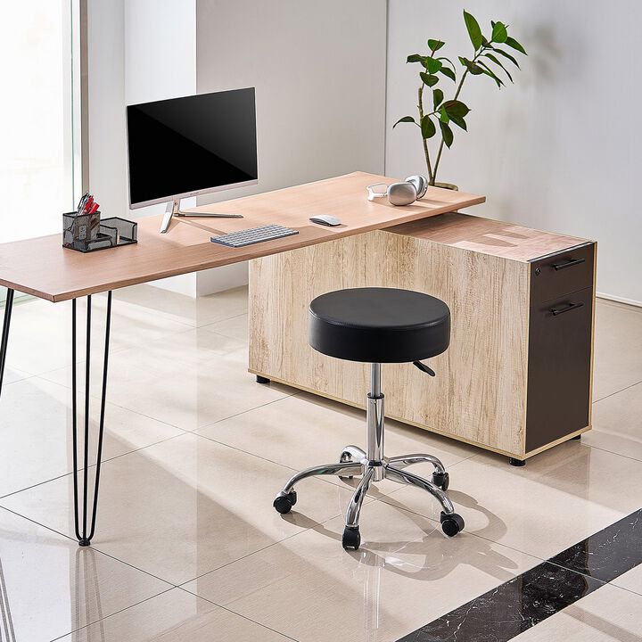 Round Swivel Rolling Stool with Wheels, Adjustable PU Leather Seat for Salon, Spa & Massage