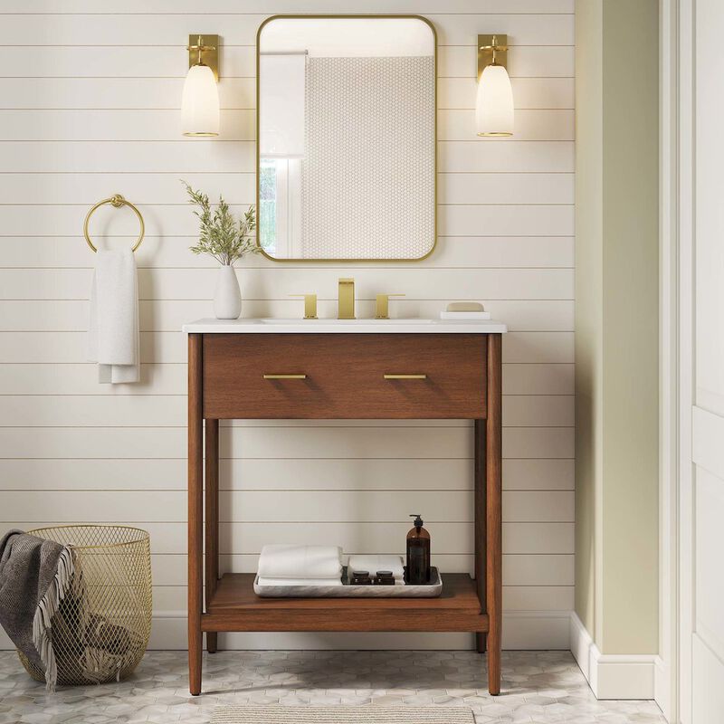 Modway Zaire 30&rdquo; Mid-Century Bathroom Vanity Cabinet Washstand in Walnut, (Sink Basin Not Included), 30 Inches image number 9