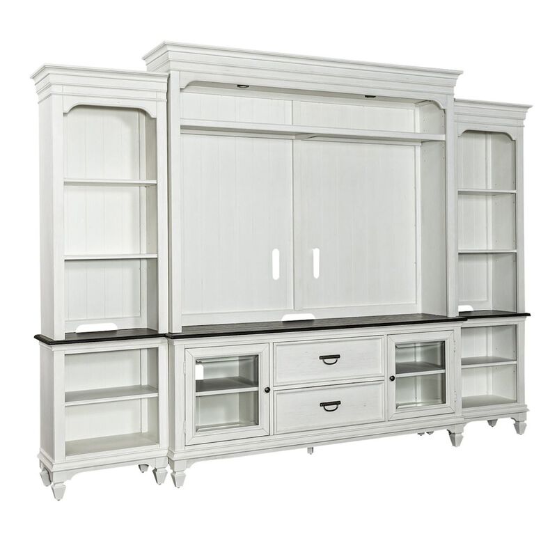 Liberty Furniture Entertainment Center with Piers - Wirebrushed White with Charcoal Tops image number 0