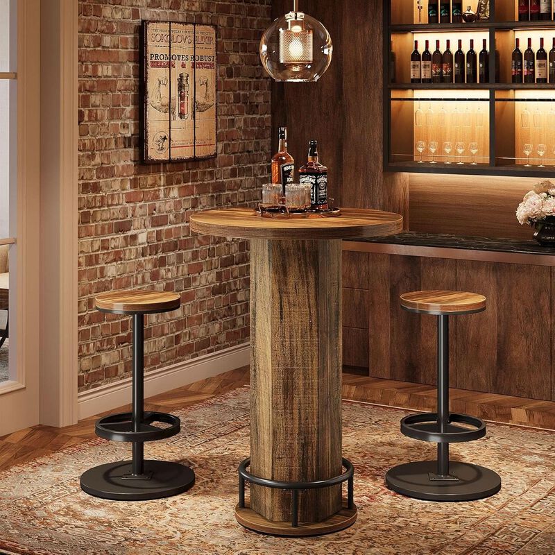 ShipItFurniture Round Bar Table with 2 Stools, Matte Black Powdercoat image number 3
