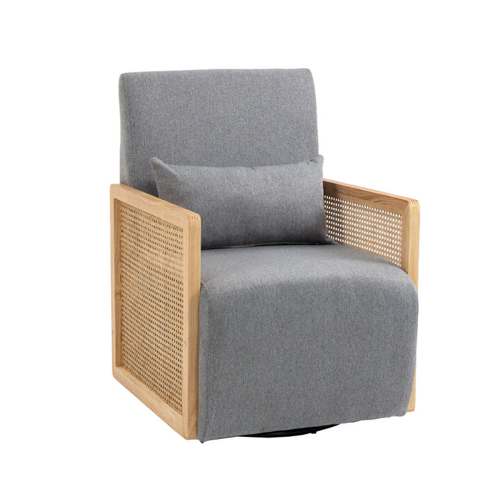 Modern Comfortable Upholstered Accent Chair/ Linen Accent Chair with Ottoman for Living Room, Bedroom