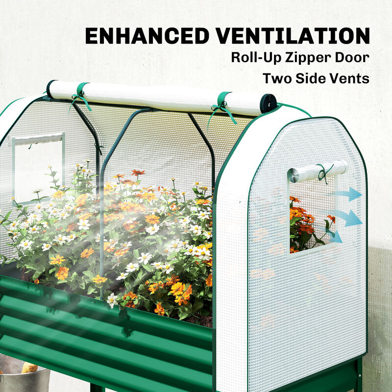 Hivvago Metal Raised Planter with Greenhouse Cover and Shelf image number 4