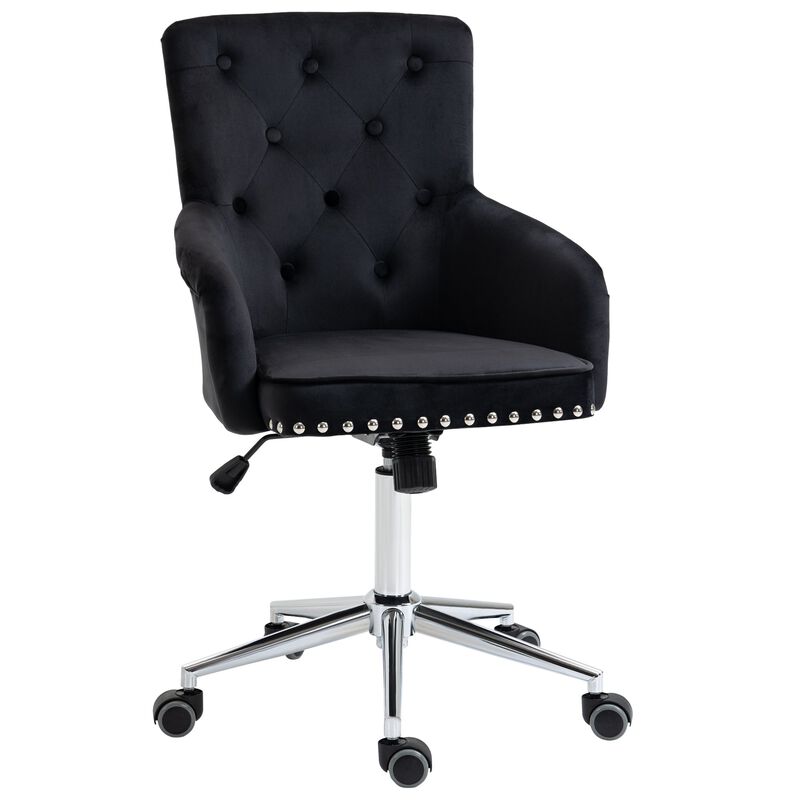 Black Tufted Task Chair: Mid-Back Office Chair with Nailhead Trim