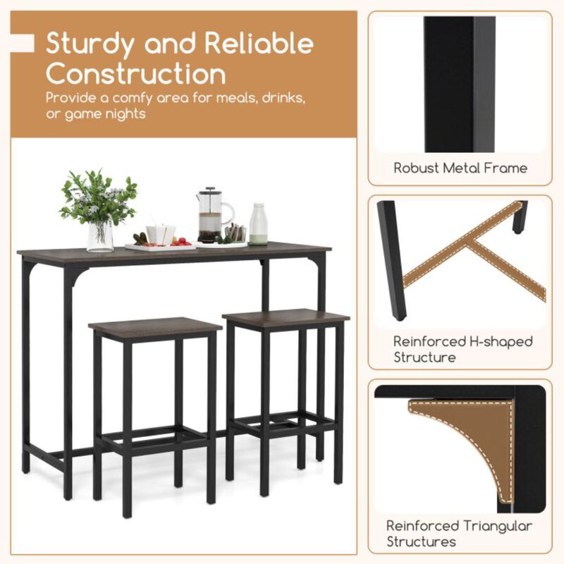 Hivvago Industrial 3-Piece 47.5" Counter-Height Dining Table and 2 Bar Stools
