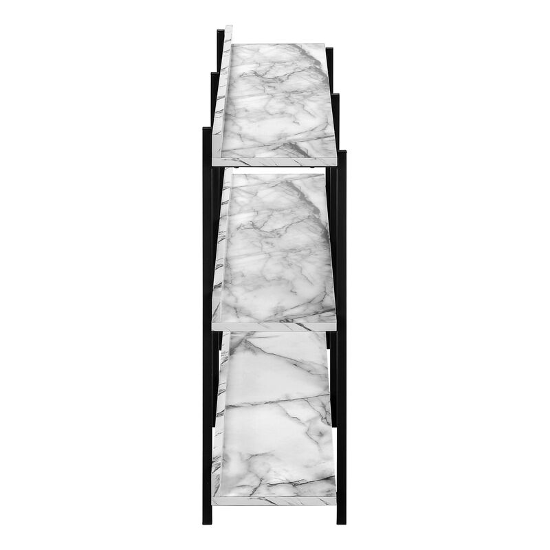 HomeRoots 47" White and Black Wood and Metal Faux Marble Console Table With Three Shelves image number 2