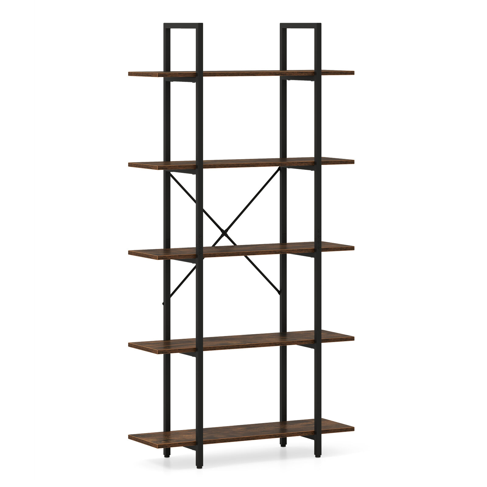 5-Tier 62 Inch Tall Vintage Industrial Bookcase with Open Storage