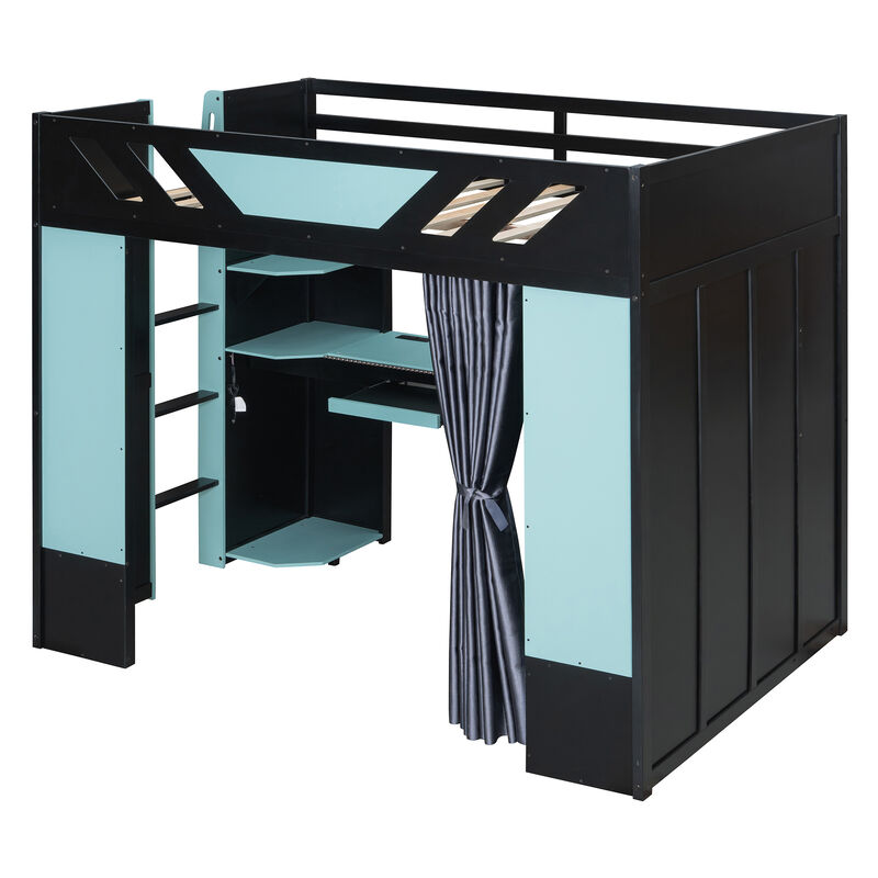 Merax Full Size All-in-One Wood Loft Bed with Workstation & RGB Lights image number 0