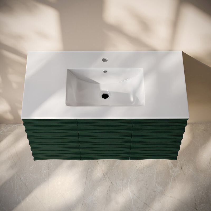 Cascade 36" Wall-Mounted Bathroom Vanity in Green Oak with Sink Top image number 6