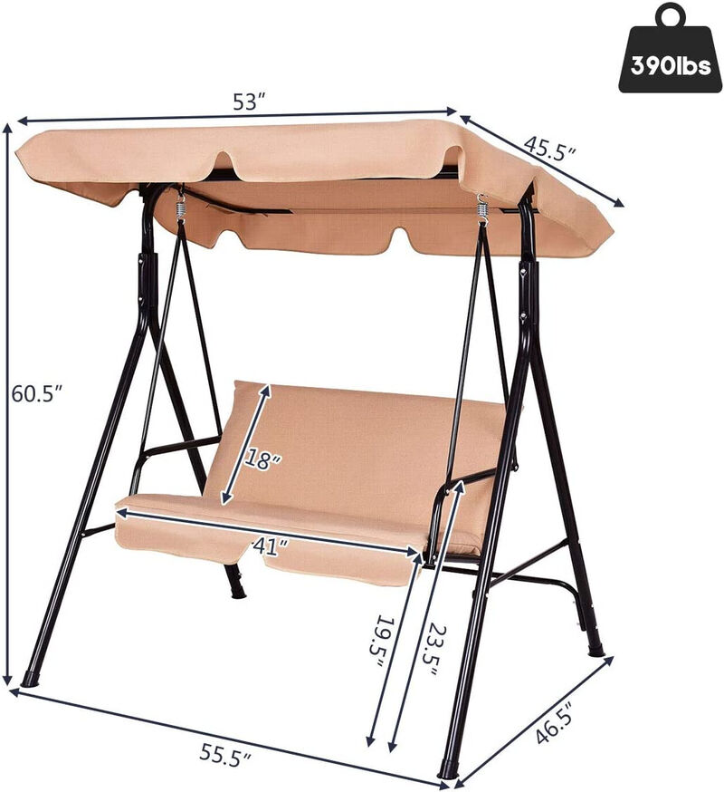 Loveseat Cushioned Patio Steel Frame Swing Glider