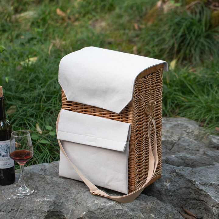 Wickerwise Wine & Cheese Picnic Basket - Wicker Tote Bag for Outdoor Parties, Camping, Travel & Celebrations - Wine Holder with Wooden Board - Ideal Present for Birthdays, Weddings and Thanksgiving