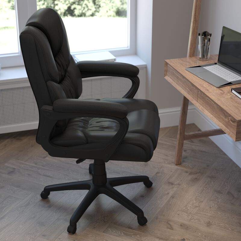 Flash Fundamentals Big & Tall 400 lb. Rated Black LeatherSoft Swivel Office Chair with Padded Arms image number 5