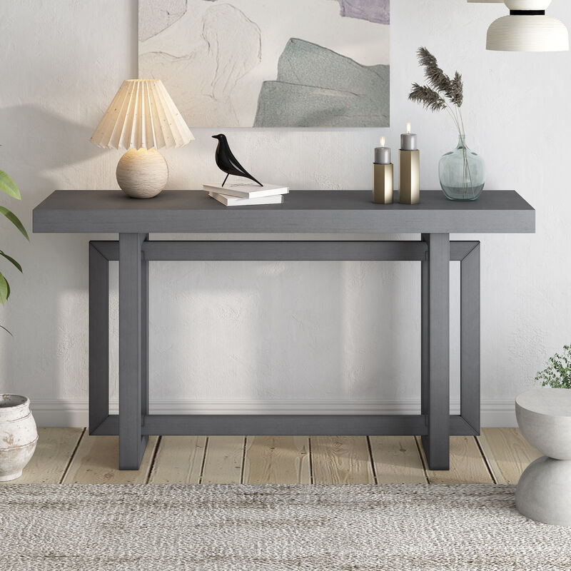 Whisen Contemporary Console Table Entryway Table with Wood Top - White