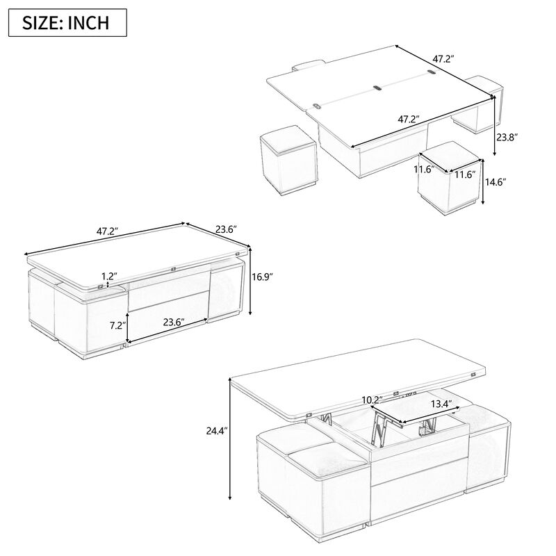 Merax Convertible Coffee Table with Lift Mechanism & Foldable Dining Extension image number 4