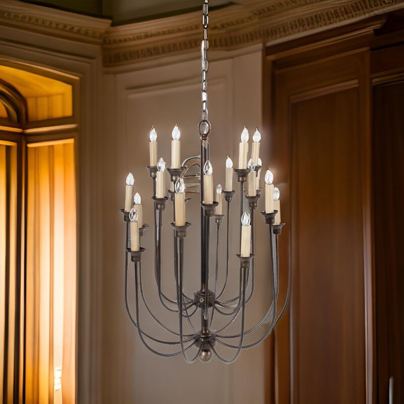 Traditional Decorative Metal Chandelier with Multiple Candles, Bronze and Cream - Benzara image number 7