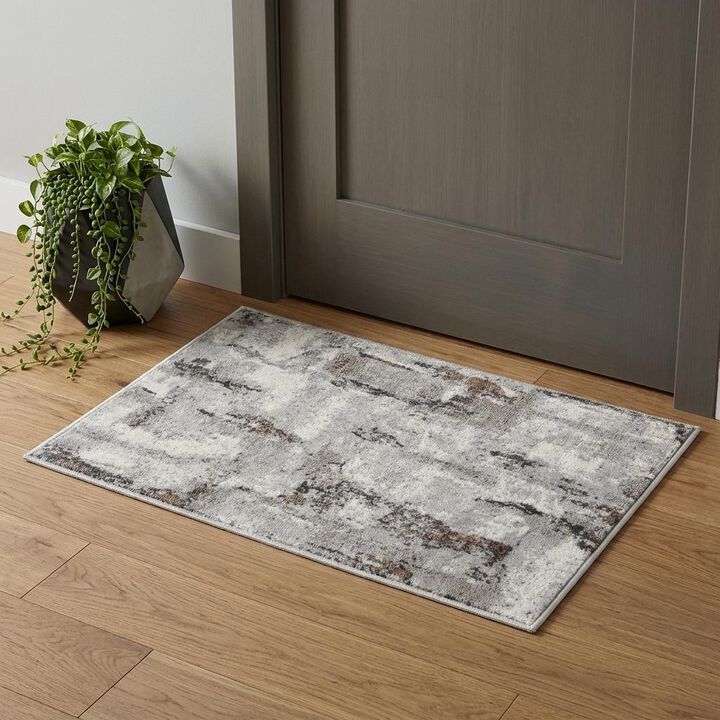 HomeRoots 2' X 3' Ivory Black and Gray Abstract Non Skid Area Rug