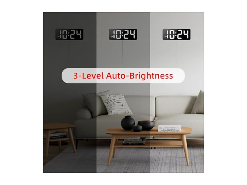 LED Digital Display Digits Auto Dimming Wall Clock Silent White Farmhouse image number 3