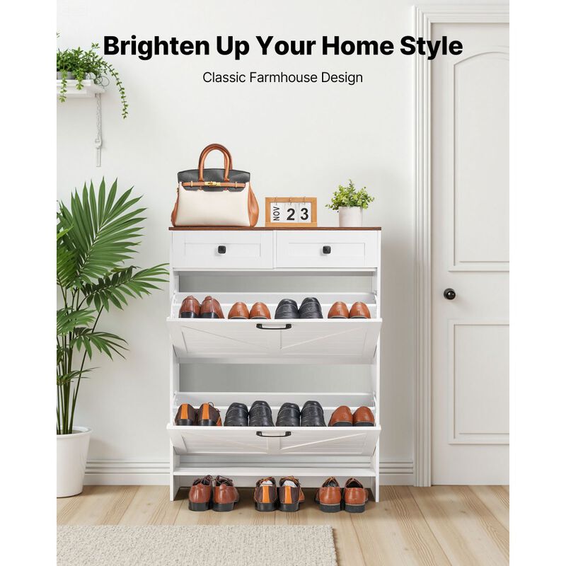 Shoe Cabinet with 2 Flip Drawers, Freestanding Storage Organizer for Entryway image number 4