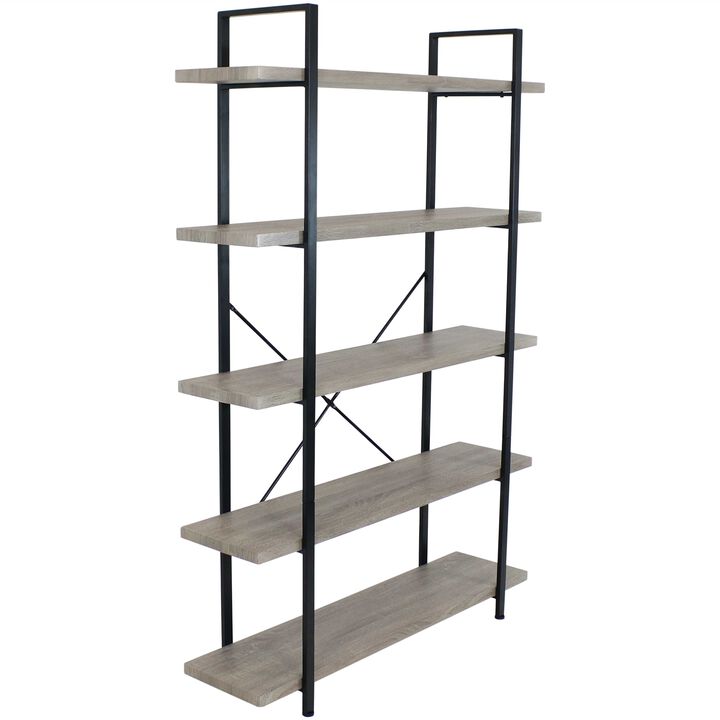 Sunnydaze 5-Tier Industrial Open-Shelf Bookshelf