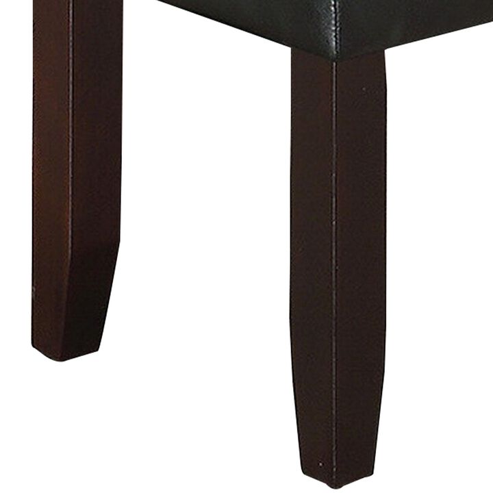 Dining Bench with Faux Leather Upholstery and Chamfered Feet, Black - Benzara