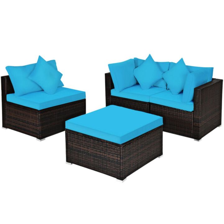 Hivvago 4 Pieces Patio Rattan Furniture Set with Removable Cushions and Pillows