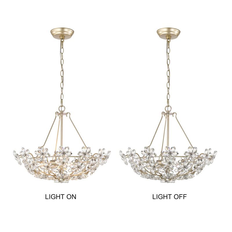 Daria Glam Brushed Silver-ish Champagne 3-Light Daisy Crystal Glass Flower Chandelier image number 7