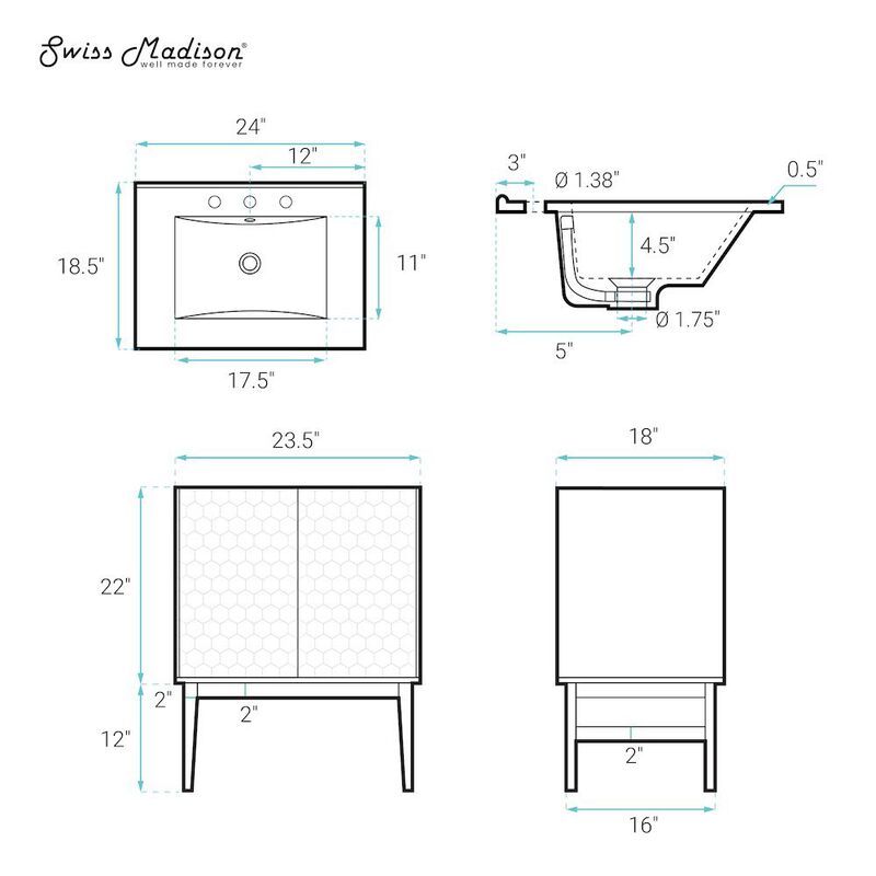 24" Freestanding Bathroom Vanity with 3-Hole Centerset Sink Top image number 4