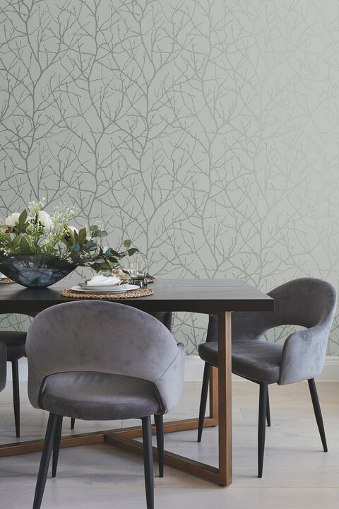 Trees Silhouette Smokey Blue & Silver Wallpaper