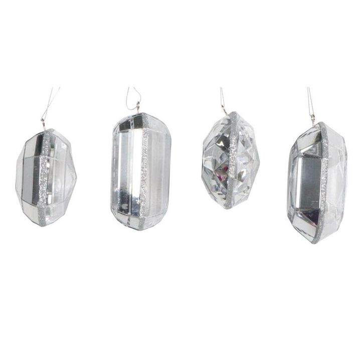 Vickerman 4-5" Silver Jewel Glitter Ornament Assorted, Includes 4 Pieces per Bag