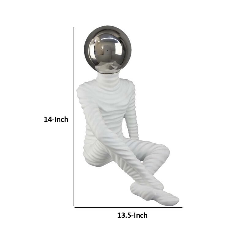 Accent Decor Statuette, 14 Inch White Resin Body, Sitting Astronaut