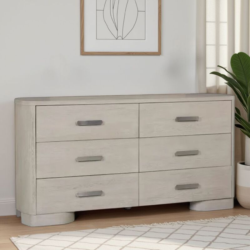 Celly Wide Dresser Chest, 6 Drawers, Round Edges, White Oak Wood