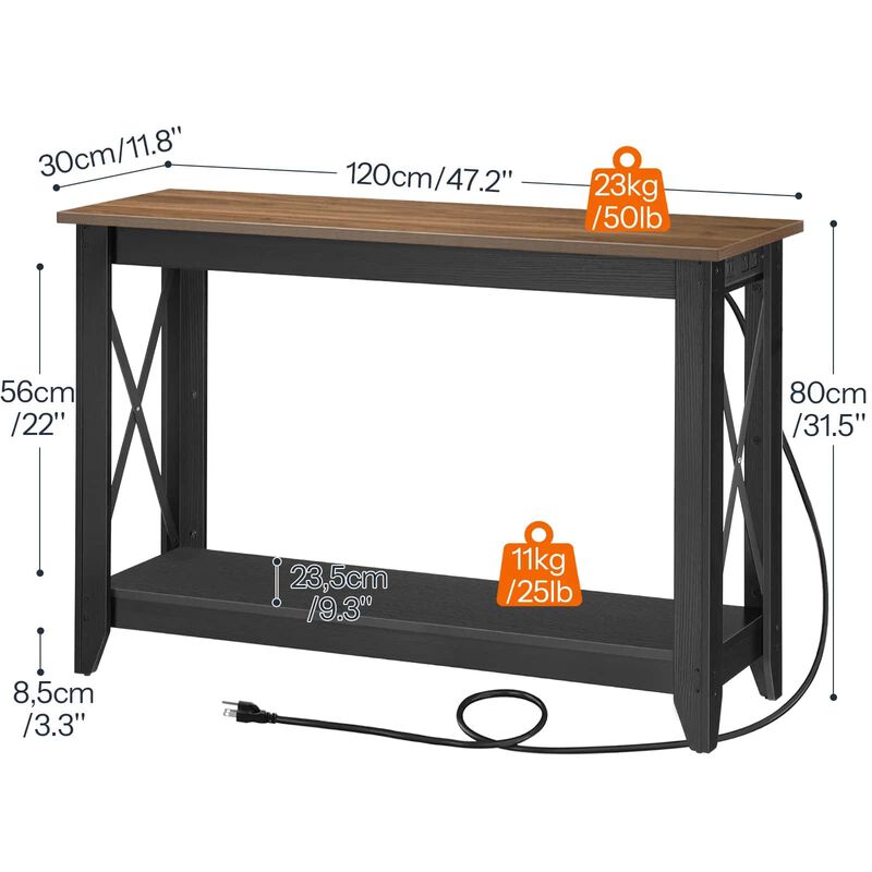 Modern Console Table with Power Station, USB Ports for Entryway Use-Brown image number 2