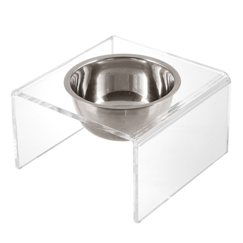 Keaton Modern Acrylic Rectangular Elevated Pet Feeder with Stainless Steel Bowls