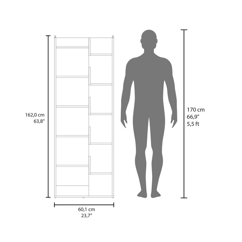 Hoodsport Bookcase, 11 Shelves, Natural Oak / Black Wengue