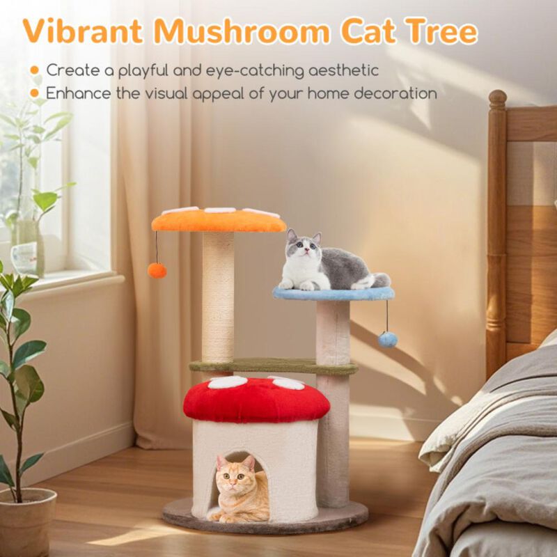 Hivvago 35 Inch Tall Cat Tower with Sisal Scratching Posts Cat Condo and Padded Platforms