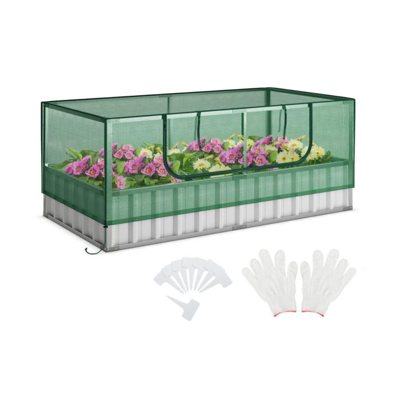 Hivvago Galvanized Raised Garden Bed with Greenhouse Cover