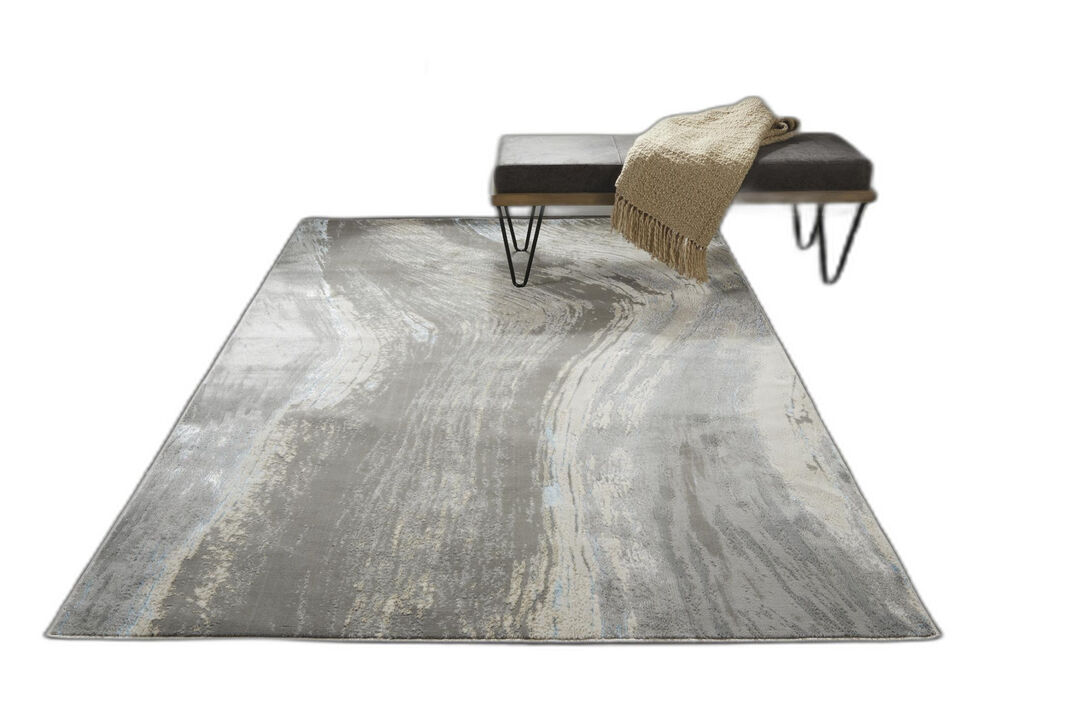 4 X 6 gray Ivory And Blue Abstract Area Rug