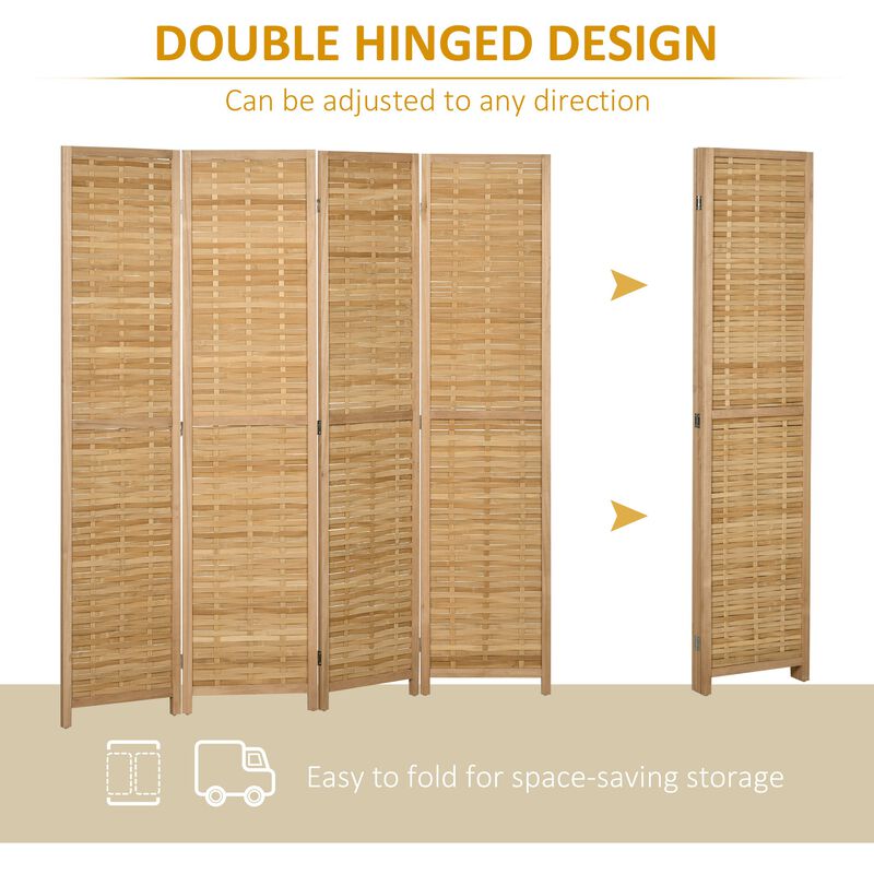 Natural Tall Partition: 4-Panel Bamboo Room Divider for Home Office