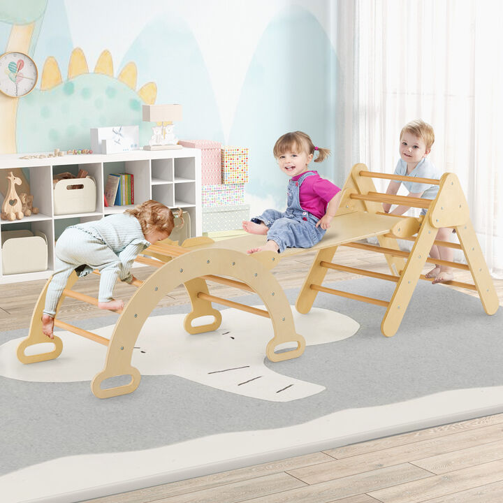 Wooden 2-in-1 Climber Toy for Kids with Arch Ramp for Indoor Fun