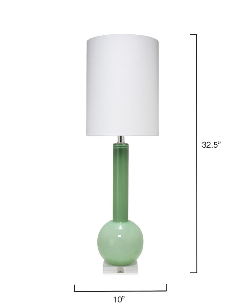 Studio Table Lamp, Leaf Green Glass With Tall Thin Drum Shade, Green