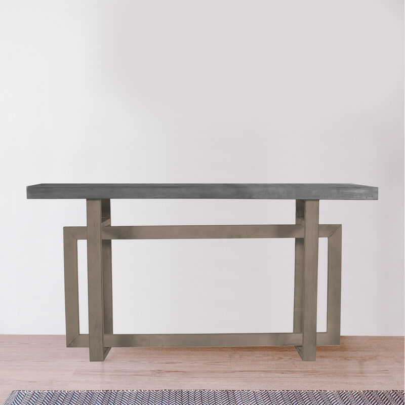 59 Inch Artisan Sideboard Console Table with Geometric Interlocked Base, Distressed Matte Gray