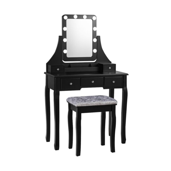 Hivvago Vanity Dressing Table Set with 10 Dimmable Bulbs and Cushioned Stool