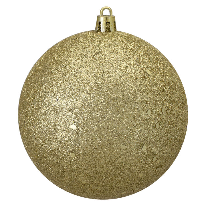 Vegas Gold Holographic Glitter Shatterproof Christmas Ball Ornament 4" (100mm)